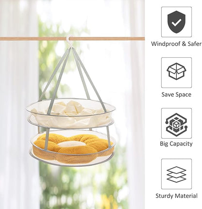 AUTODECO 2-Tier Folding Mesh Clothes Hanging Dryer, Sweater Drying Rack, Large Laundry Drying Rack, Lay fold Flat Dry Hanger, Mesh Clothes Hanging Dryer - L(2Tier)