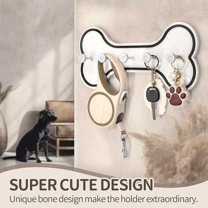 MTERSN Modern Farmhouse Dog Leash Holder for Wall - Decorative Key Hooks Wall Mount with Bone Shape and Coat Hanger for Entryway - Pets Accessories Storage for Dog Lover Gifts (Black & White)
