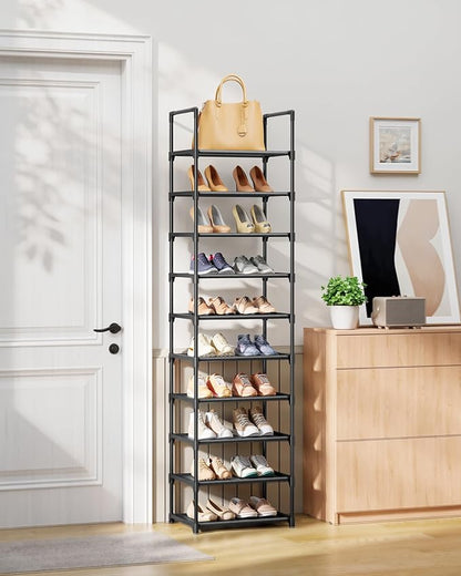 Kitsure Shoe Rack - 10-Tier Shoe Organizer with Detachable Fabric Shelves & Metal Frame, Tall Shoe Rack for Closet, Entrance, Living Room, 16.9" Wide - 10 Tier, Black