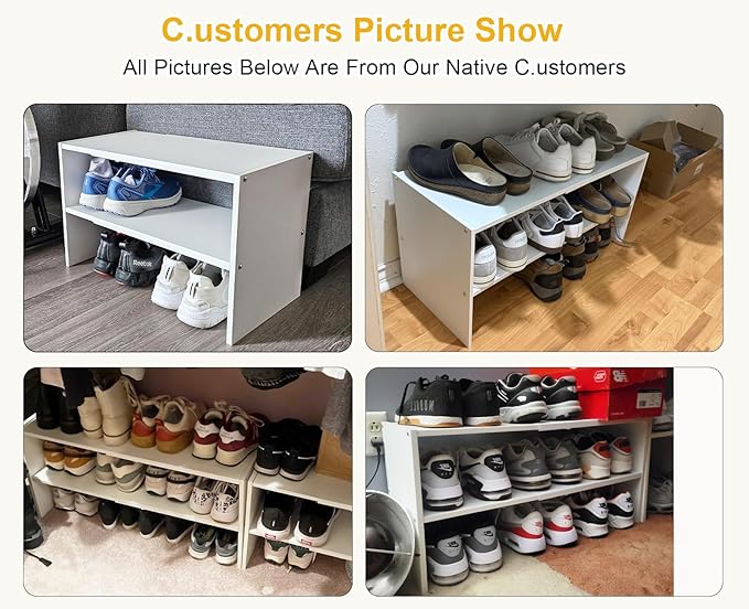 White Shoe Rack Organizer for Closet, 2-Tier Expandable Shoe Shelf, Stackable Iron Wood Combination Small Shoe Racks Shelves for Closets, Entryway,Small Space,Hallway,Garage,6-12 Pairs,Patent Pending
