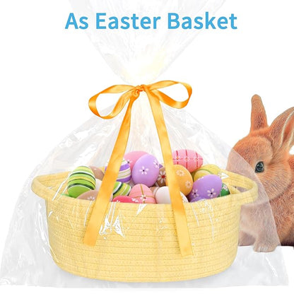 ABenkle Small Basket with Gift Bags and Ribbons, Empty Gift Baskets for Mother's Day, Decorative Boho Rope Woven Nursery Storage Organizer Toy Baskets with Handle for Baby Showers, 12"X 8" X 5"