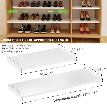 Expandable Closet Shelves, Adjustable Metal Closet Organizers and Storage Shelves for Wardrobe, Kitchen Pantry, Shoe Rack, (2 Pack,W11.81 x L: 17 "to 31")