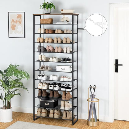 HOOBRO 12-Tier Shoe Rack for Entryway, 29.5" L Shoe Storage Organizer, Large Capacity Shoe Shelf for Closet, Front Door Entrance, Hallway, Holds 36-48 Pairs of Shoes, Rustic Brown and Black BF127XJ01