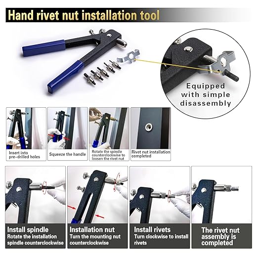 Stainless Steel Rivet Nut Tool Kit 750 Pcs 304 Stainless Steel Rivet Nut Combination, Suitable for Furniture, Decoration, Automotive, Marine and Industrial Applications
