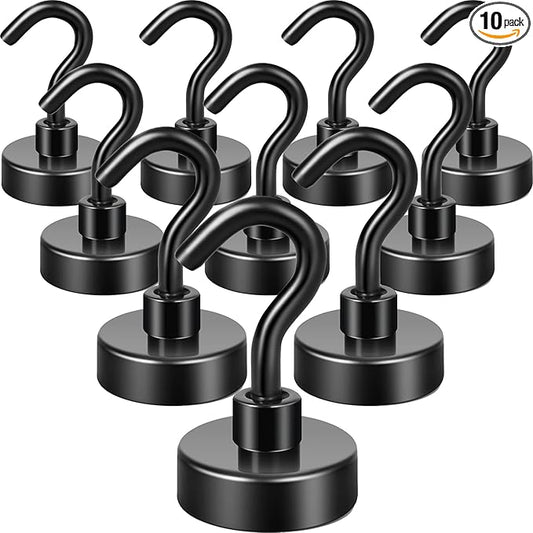 Neosmuk Magnetic Hooks, Heavy Duty 40lb+ Strong Magnet Hook for Cruise Cabins, Cruise Ship Essentials for Hanging, Metal Wall Refrigerator Hangers (Black, 10 Pack)