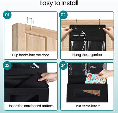 4 Tires Over The Door Organizer- Hanging Shelves with 2 Large Capacity Pockets-Storage Organizer For Kitchen, Baby Organizer Toys Nursery, Bathroom, Bedroom Hanging Closet Organizer-Black