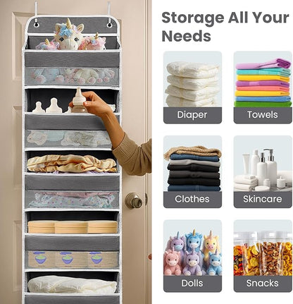 Ease of Assembly Over The Door Organizer, 5 Shelves & 8 Side Pockets,Hanging Behind Door Storage, Heavy-Duty Reinforced Mesh Rack Holds 44lb for Bathroom,Pantry, Nursery,Closet, Shoes, Towels