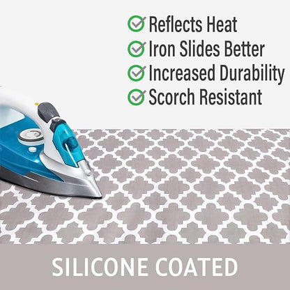 Ironing Board Cover and Pad, 18x49 Extra Wide Thick Iron Padding, Scorch & Stain Resistant Ironing board cover, Heavy Duty Iron Board Padded with Adjustable Fasteners Durable Elastic Edge, Quatrefoil
