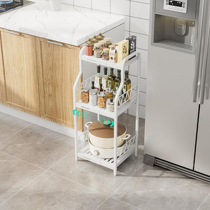 HapiRm Bathroom Shelf Unit Organizer - 3 Tier Expandable Narrow Shelf, Metal Free-Standing Shelves, Open Floor Rack Slim Storage Cabinet, Ideal for Bathroom, Laundry, Kitchen Organization (White)