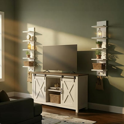 Sorbus 5 Tier Wall Shelf Unit with Hooks, Vertical Column Utility Shelving for Home Decor and Storage Organizer, Wall-Mounted Floating Shelves for Bathroom Storage, Bedroom, Living Room