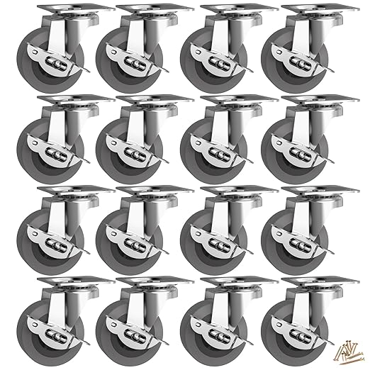 2" Caster Wheels, Casters Set of 16, Heavy Duty Casters with Brake, Locking Castors with Rubber Wheel，Plate Swivel Caster Wheels for Furniture Cart and Workbench,Pack of 16