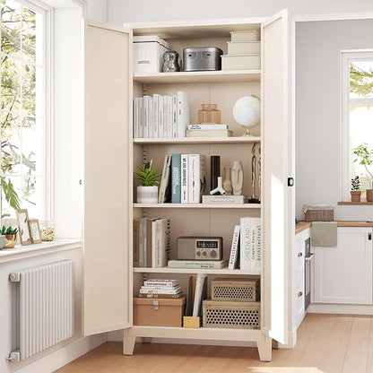 70.87" Tall Metal Storage Cabinet with 3-Digit Combination Lock, Steel Pantry Cabinet with 4 Adjustable Shelves & 2 Doors, Secure Freestanding Organizer for Home, Office, Garage, Beige
