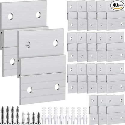 Therwen 40 Pcs French Cleat Picture Hanger Kit Heavy Duty Mirror Wall Mounting Brackets Z Clip Mirror Hanging Hardware Aluminum Hanger Supports (2 Inch)