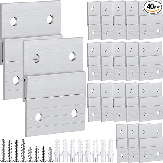 Therwen 40 Pcs French Cleat Picture Hanger Kit Heavy Duty Mirror Wall Mounting Brackets Z Clip Mirror Hanging Hardware Aluminum Hanger Supports (2 Inch)
