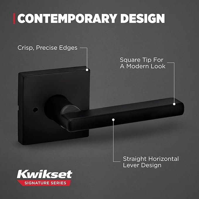 Kwikset Halifax Interior Privacy Door Handle with Lock, Door Lever for Bathroom and Bedroom, Matte Black, Reversible Keyless Turn Lock, with Microban Protection, 4 Pack