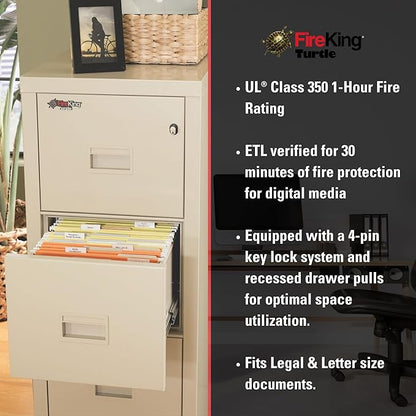 FireKing Turtle Vertical 2 Drawer Legal and Letter Fire Safe File Cabinet with Key Lock, 1 Hour Fire Rated, UL Rated & Water Resistant Home Safe, Filing Cabinet, Made in The USA, Platinum