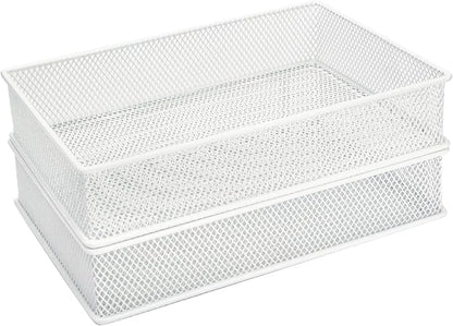 Annova Mesh Stackable Drawer Cabinet and Shelf Organizer Bins Storage Basket School Office Supply Holder Tray- Set of 2 (White, 6x9x2 Inch)