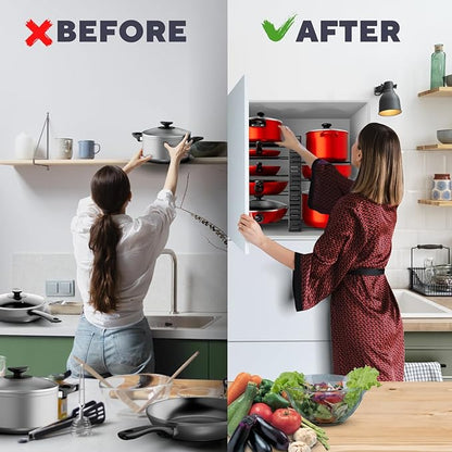 Pots and Pans Organizer Under Cabinet - 8-Tier Adjustable Pan Organizer Rack for Cabinet - Heavy-Duty Pot & Pan Organizer - Perfect to Store Pots, Pans, Lids - Easy Kitchen Organization and Storage