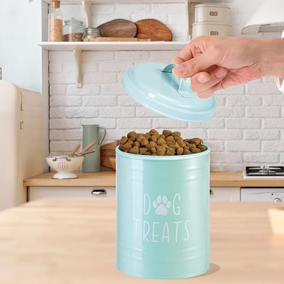 Dog Treat Container Airtight, Dog Treat Jar with Lid - 9x5.5'' Metal Dog Cookie Jar for Farmhouse Kitchen Counter, Green Pet Treat Container, Dog Treat Storage Container for Dogs, Cats