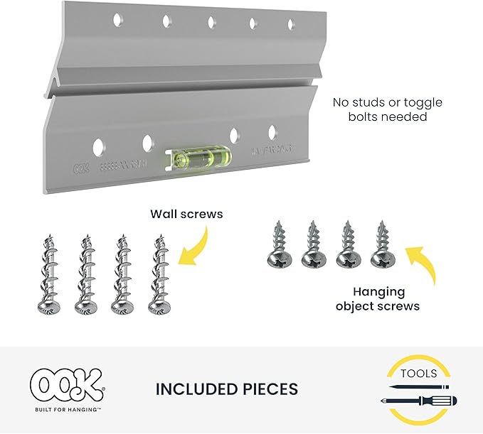 OOK 55310 French Cleat, Picture and Mirror Hanger with Hardware, 60lb, Aluminum (7 Piece)