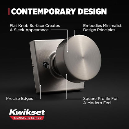 Kwikset Pismo Dummy Door Knob, Square Single Sided Handle for Closets, French Double Doors, and Pantry, Gunmetal Non-Turning Interior Push/Pull Door Knob