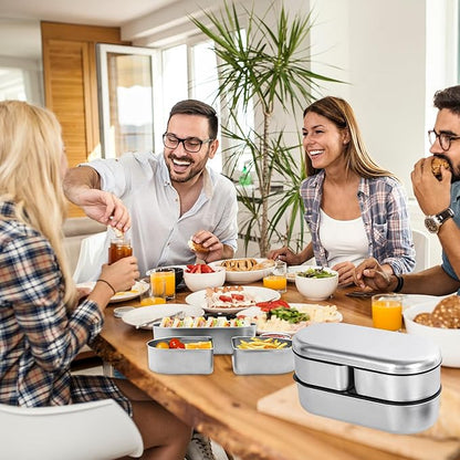 Stainless Steel Bento Box, Stackable & Leakproof Lunch Box, 3 Compartment Food Storage Containers，Microwave/Dishwasher Safe Bento Lunch Box for Work/Travel