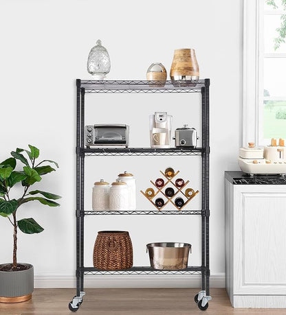PayLessHere | 4-Tier Wire Shelf | 36"x14"x62" | Black | Adjustable Racks | Heavy-Duty Storage Shelves, Holds Upto 1400 lbs | Rust-Resistant, No-Tool Assembly | for Home, Garage Shelving