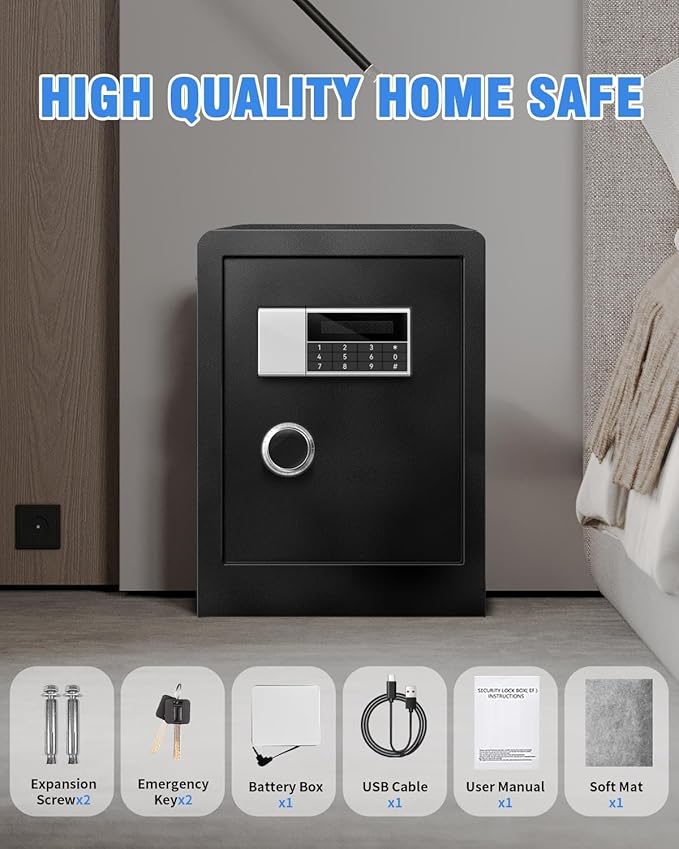 6.0 CuFt Heavy Duty Home Safe Box with Secure Digital Keypad, Key Lock, LCD Screen, Removable Shelf, and Sensor Light for Secure Storage of Documents, Valuables, and Business Use