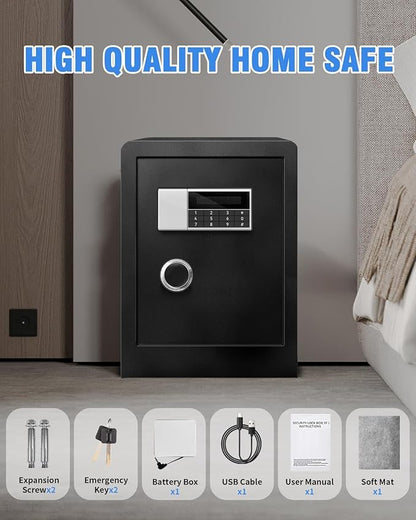 6.0 CuFt Heavy Duty Home Safe Box with Secure Digital Keypad, Key Lock, LCD Screen, Removable Shelf, and Sensor Light for Secure Storage of Documents, Valuables, and Business Use