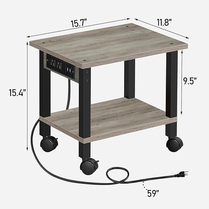 TUTOTAK 2 Tier Printer Stand, Rolling Printer Cart with Power Outlets and USB Ports, Mobile Printer Table with Wheels, for Under Desk, Office, Home, Greige PS01BG001