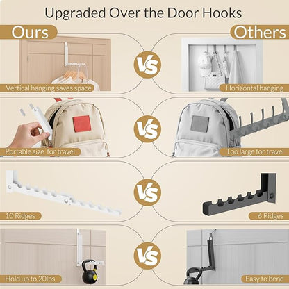 Over The Door Hanger,Foldable Over The Door Storage Hooks with 10 Ridges,Portable Hanging Clothes Drying Rack Door Coat Towels Rack for Small Space Laundry Room Bathroom Closets (1, White)