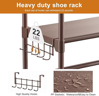 WOWLIVE 9 Tiers Large Shoe Rack Brown Shoe Rack Organizer for Closet 30-35 Pairs Stackable Heavy Duty Shoe Shelf Shoe Storage with Metal Pipes Plastic Connectors