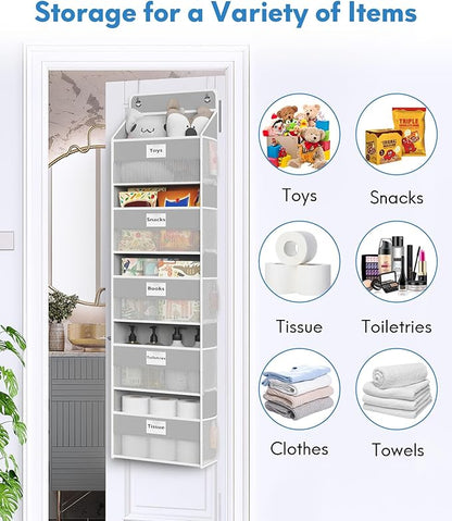 Over The Door Organizer Hanging, 5 Shelf Behind The Doors Storage, Pantry Door Organizer, Closet Organizers for Bedroom and Nursery (Grey)