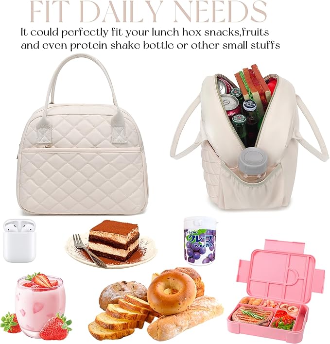 CAMTOP Lunch Box for Women Insulated Lunch Bag Lunchbox Cooler Thermal Leakproof Quilted Reusable Lunch Tote Bag for Work School Travel Picnic