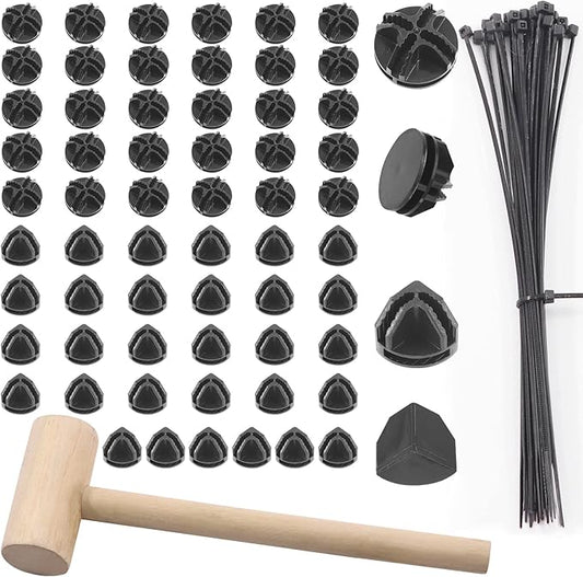 91Pcs Black Wire Grid Cube Connectors with Zip Ties and Wooden Hammer, Cube Storage Connectors Foot Connectors for Cube Storage Modular Closet Storage Organizer and Wire Shelving