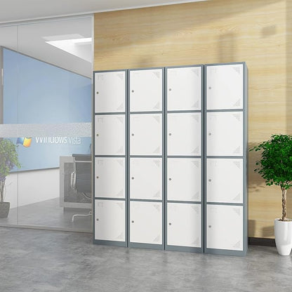 Metal Locker Cabinet with 4 Doors, 71" Storage for Employees, 4 Tier Steel Locker with Lock and Keys for School, Gym, Home, Office Staff (Grey White)