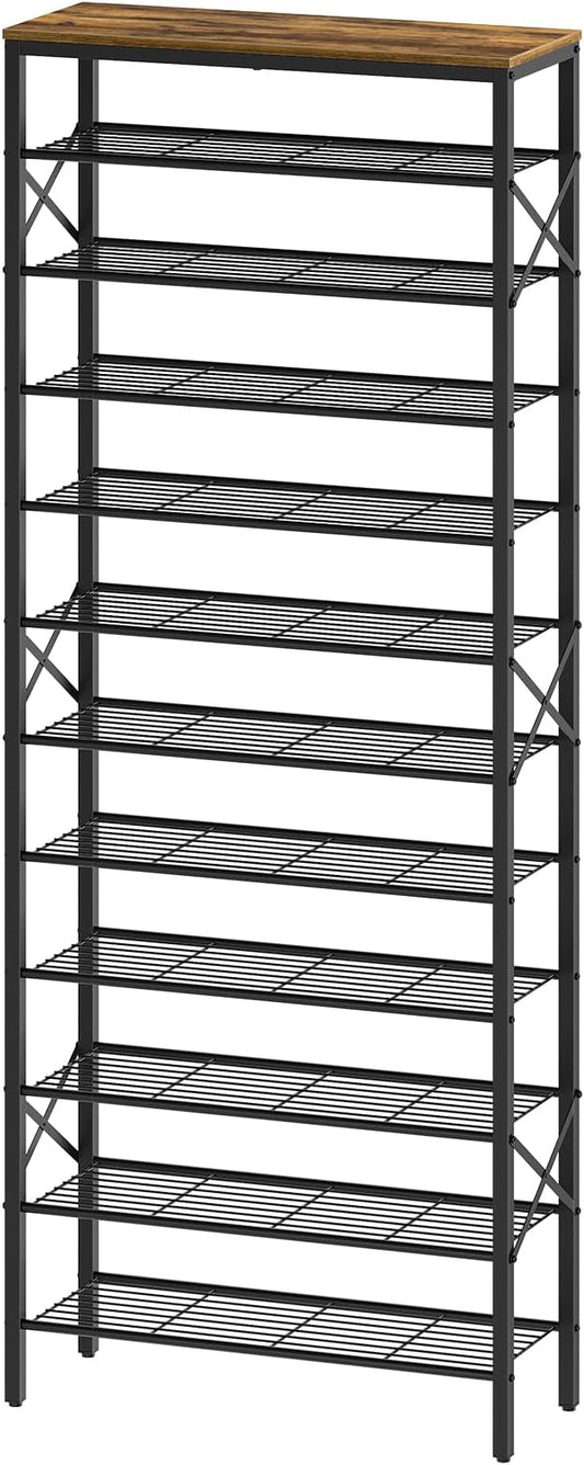 12 Tier Shoe Rack, Large Capacity Shoe Storage Organizer Holds 48 Pairs, Sturdy and Stable, for Entryway, Hallway, Closet, Dorm Room, Rustic Brown SS12BR