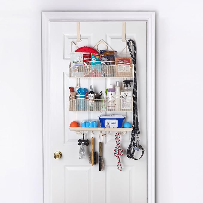 Over The Door #3300 Hanging Storage for Keys and Pet Supplies, All in One Rack in Bone Color