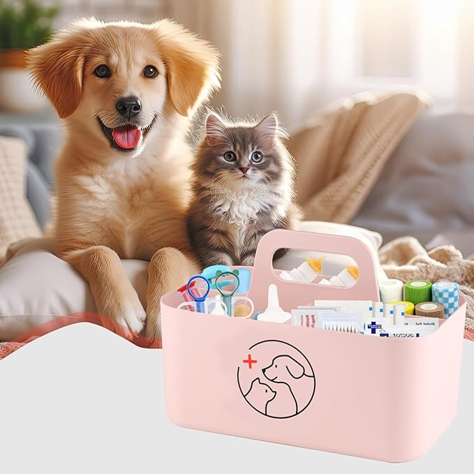 Dog Storage Organizer for Nursing Supplies,Portable Caddy for Pet Stuff,Divided Storage Bin for Dog Cat Feeding Bottle/Pet Pill Shooter/Whelping Kit-Bathroom,Countertop Storage-Pink