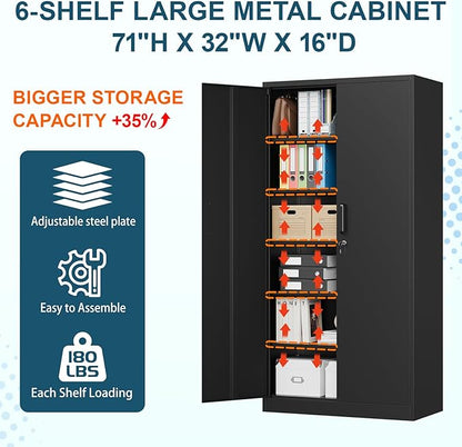 MIIIKO Metal Garage Storage Cabinet with 2 Doors and 5 Shelves,71" Metal Cabinets,Lockable Storage Cabinet for Home Office,Garage.