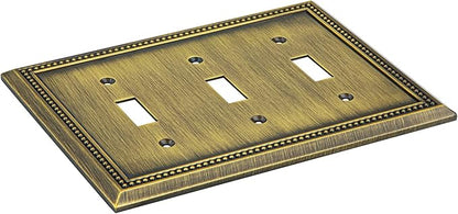 Henne Bery Sunken Pearls Heavy Duty Decorative Wall Plate Switch Plate Outlet Cover (Triple Toggle, Antique Brass)