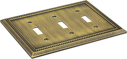 Henne Bery Sunken Pearls Heavy Duty Decorative Wall Plate Switch Plate Outlet Cover (Triple Toggle, Antique Brass)