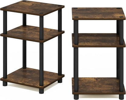 Furinno JUST Side Table Set of 2, 3-Tier End Tables, Open Shelves Night Stand, Nightstand, Toolless Assembly, for Living Room, Bedroom, Amber Pine
