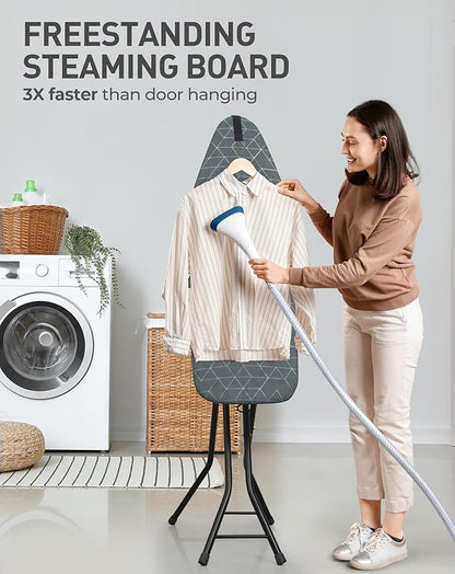 LyriFine Ironing Board, 2-in-1 Flat and Hanging Board, Sturdy Steel Frame Iron Board with Non-Slip Feet, Heat Resistant Cover Iron Board, Foldable Ironing Board Full Size with Hook, 14″ x 43″ Gray