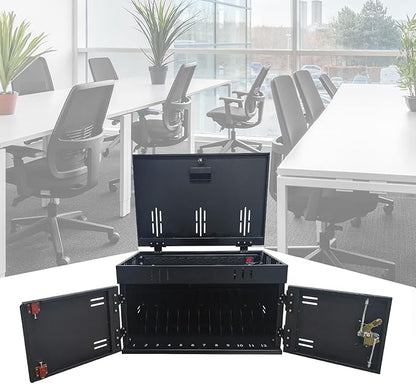 12 Device Charging Station for Laptops & Tablets, Portable Lockable Charging Cabinet Lock Box with Cable Management,Fits 17in Laptop Computers Chromebooks, for Classroom, Library, and Office(Black)