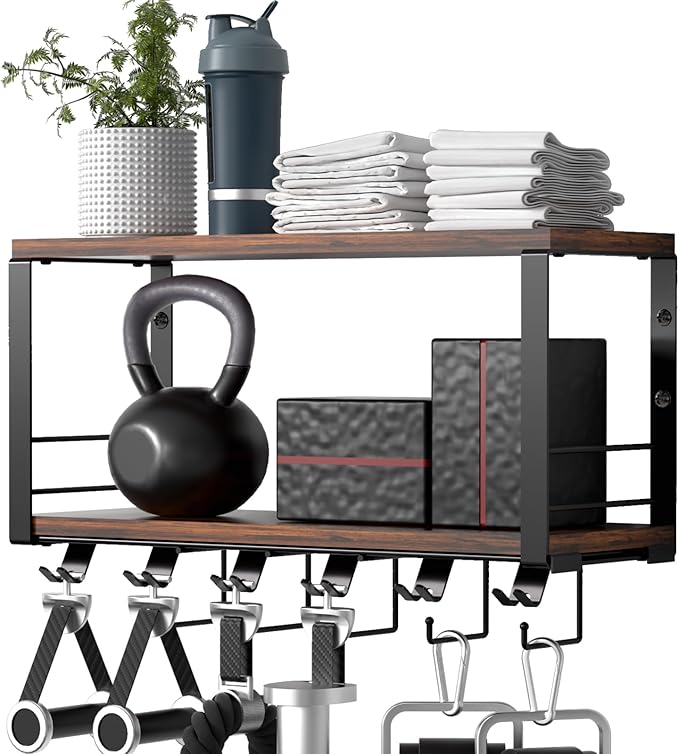 TJ.MOREE 2 Tier Floating Shelf Compatible with Tonal Accessories, T-Bracket Lock Adapters Hanger, Wall Mount Home Gym Storage Rack for Fitness Equipment