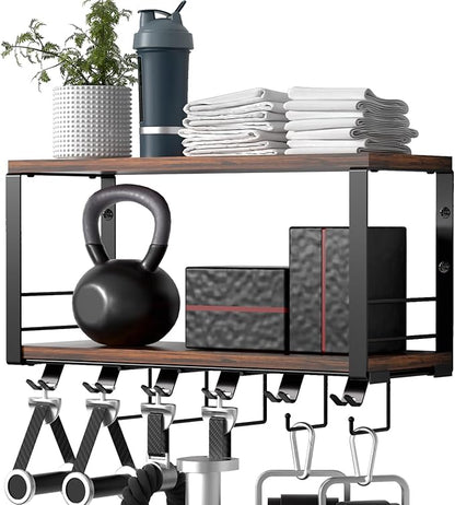TJ.MOREE 2 Tier Floating Shelf Compatible with Tonal Accessories, T-Bracket Lock Adapters Hanger, Wall Mount Home Gym Storage Rack for Fitness Equipment