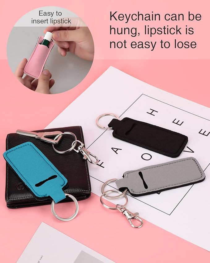 Chapstick Holder Keychain Lip Balm Holder Lipstick Sleeve Pouch Lip Gloss Holder Stocking Stuffers Gift for Women