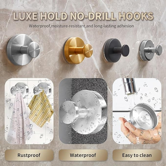 2026 Upgraded Drill-Free Suction Cup Hooks, Stainless Steel Suction Cup Hooks for Shower, Mirror, Wall, Bathroom, Glass, Hanging Towels - 4 Pack, Gold