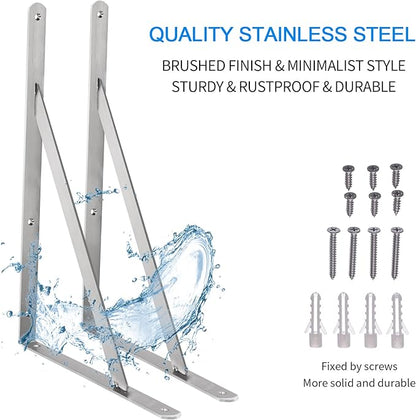 YUMORE Shelf Bracket 20", Max Load: 550lb, Heavy Duty Stainless Steel Solid Shelf Support Corner Brace Joint Right Angle L Bracket, Pack of 2